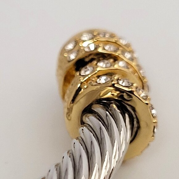 Silver Tone Braided Cuff Bracelet Gold Tone & Rhinestone Ends - Picture 4 of 7